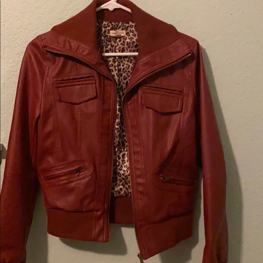 Red faux leather jacket